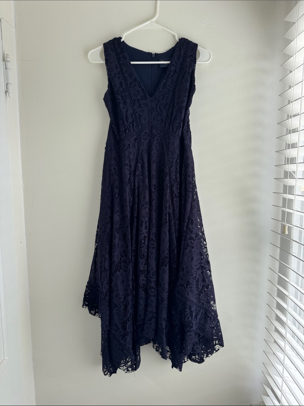 Just...Taylor Navy Lace High-Low V-Neck Dress